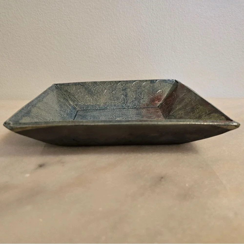 Studio Pottery Glazed Trinket Tray Candy dish Bowl In Blue Floral